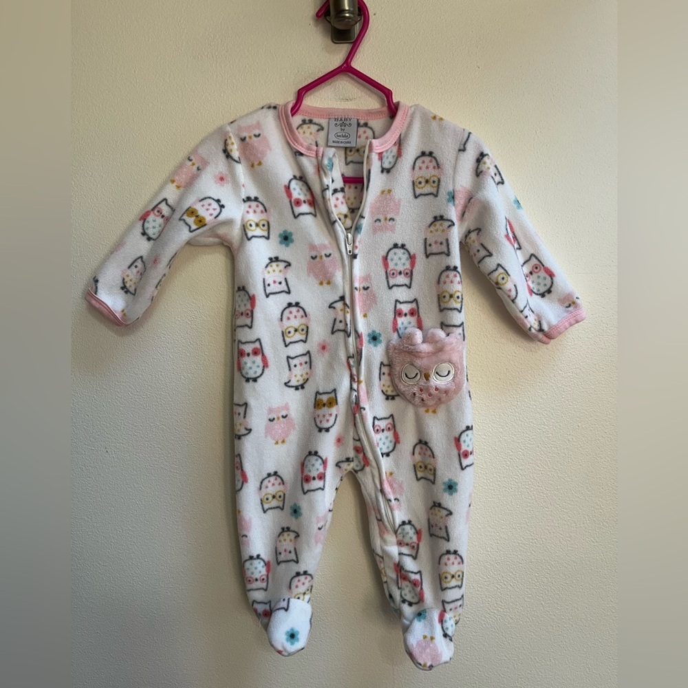 Bon Bebe Pink and White Owl Print Footie